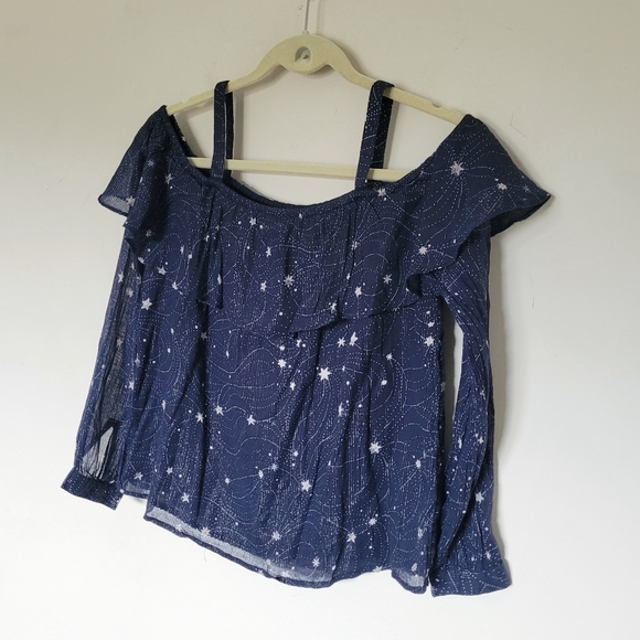 Anthropologie Floret Starlit Off-The-Shoulder Top in BLUE MOTIF - Picture 6 of 9